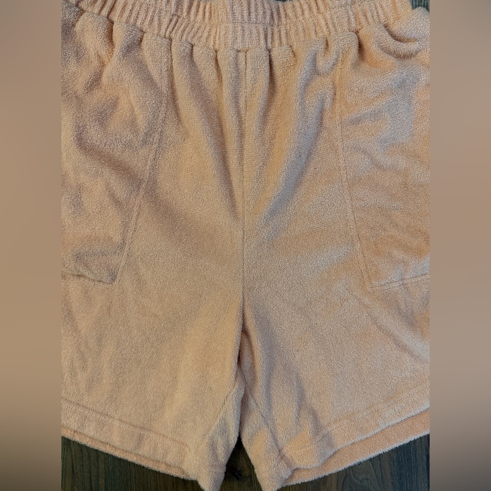 Free People Beach Cozy Peach Terry Cloth Elastic High Waist Shorts - Picture 2 of 4